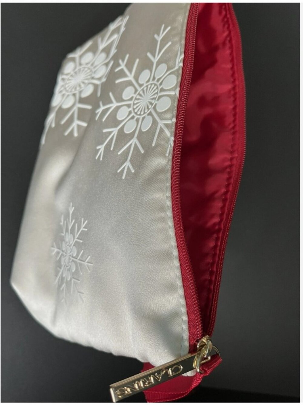 Clarins Snowflake Cosmetic Bag Makeup Pouch Clutch Toiletry Travel Case NEW NWOT